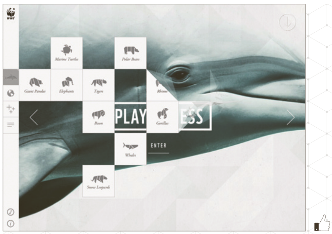 當用戶希望展示包含所有動物的菜單時，菜單以折紙的方式緩緩展開